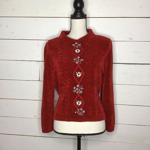 Alfred Dunner Sweater Collared Red XL Petite - Picture 1 of 10